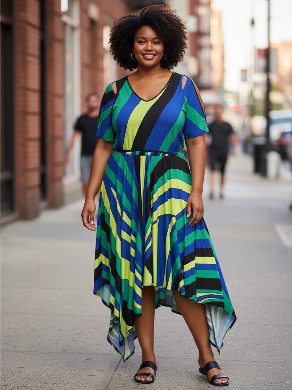 Ashley Stewart Cold Shoulder Color Block Maxi Dress Size 14/16